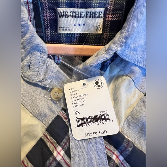 We The Free Argyle Plaid Shirt Oversized Preppy Buttondown Blue Combo NWT - Picture 5 of 6